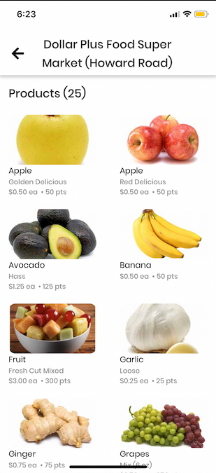 Customer App: a store's product list